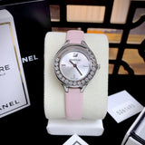 Swarovski Lovely Crystals Silver Dial Pink Leather Strap Watch for Women - 5261493