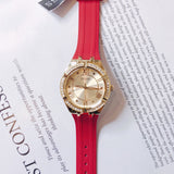 Guess Cosmo Diamonds Gold Dial Red Rubber Strap Watch for Women - GW0034L6