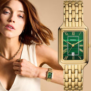 Fossil Raquel Three Hand Date Green Dial Gold Steel Strap Watch For Women - ES5341