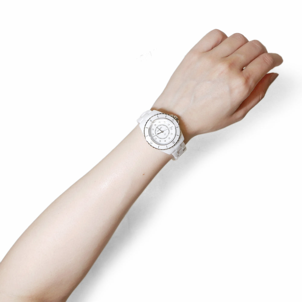 Chanel J12 Quartz Diamonds White Dial White Steel Strap Watch for