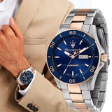 Maserati Competizione Automatic Blue Dial Two Tone Steel Strap Watch For Men - R8823100001