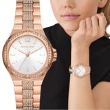 Michael Kors Lennox Three-Hand Silver Dial Rose Gold Steel Strap Watch For Women - MK7362