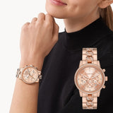 Michael Kors Ritz Chronograph Rose Gold Dial Rose Gold Steel Strap Watch For Women - MK7223