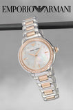 Emporio Armani Three Hand Quartz Mother of Pearl Dial Two Tone Steel Strap Watch For Women - AR11569