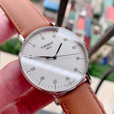 Tissot T Classic Everytime Jam Tangan Tali Kulit Coklat Dial Putih Besar Untuk Pria - T109.610.16.037.00