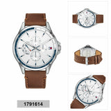 Tommy Hilfiger Multi Function Quartz White Dial Brown Leather Strap Watch for Men - 1791614