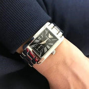 Emporio Armani Classic Black Dial Silver Stainless Steel Watch For Women - AR0157