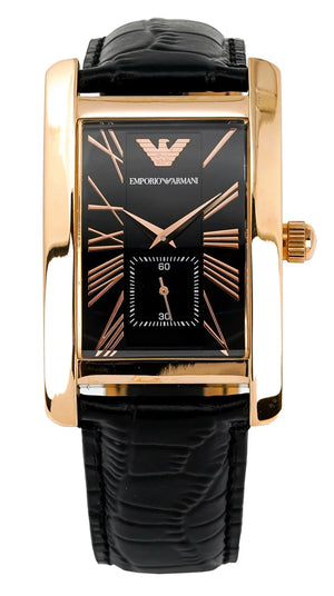 Emporio Armani Classic Black & Rose Gold Dial Black Leather Strap Watch For Men - AR0168