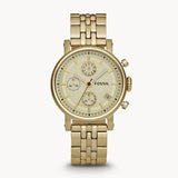 Fossil Boyfriend Chronograph Gold Dial Gold Steel Strap Watch for Women - ES2197