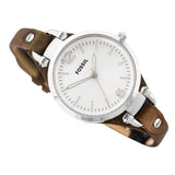 Fossil Georgia White Dial Brown Leather Strap Watch for Women - ES3060