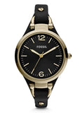 Fossil Georgia Black Dial Black Leather Strap Watch for Women - ES3148