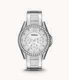 Fossil Riley Multifunction Silver Dial Silver Steel Strap Watch for Women - ES3202