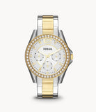 Fossil Riley White Dial Two Tone Steel Strap Watch for Women - ES3204