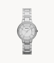 Fossil Virginia Silver Dial Silver Steel Strap Watch for Women - ES3282