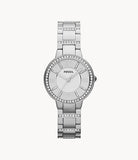 Fossil Virginia Silver Dial Silver Steel Strap Watch for Women - ES3282
