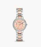 Fossil Virginia Rose Gold Dial Two Tone Steel Strap Watch for Women - ES3405