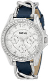 Fossil Riley White Dial Blue Leather Strap Watch for Women - ES3464