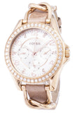 Fossil Riley White Dial Sand Leather Strap Watch for Women - ES3466