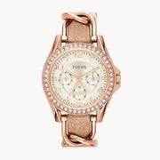 Fossil Riley White Dial Sand Leather Strap Watch for Women - ES3466