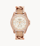 Fossil Riley White Dial Sand Leather Strap Watch for Women - ES3466