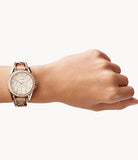 Fossil Riley Gold Dial Grey Leather Strap Watch for Women - ES3465