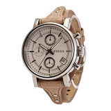 Fossil Boyfriend Chronograph White Dial Brown Leather Strap Watch for Women - ES3625