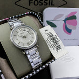 Fossil Carlie Silver Dial Silver Steel Strap Watch for Women - ES4341