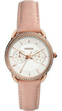 Fossil Tailor Quartz White Dial Pink Leather Strap Watch for Women - ES4393