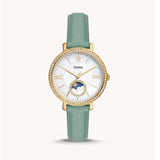 Fossil Jacqueline Analog Moonphase Mother of Pearl White Dial Green Leather Strap Watch for Women - ES5168