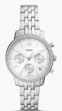 Fossil Neutra Chronograph Silver Dial Silver Steel Strap Watch for Women - ES5217