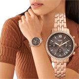 Fossil Neutra Chronograph Mother of Pearl Brown Dial Rose Gold Steel Strap Watch for Women - ES5218