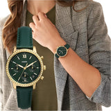 Fossil Neutra Chronograph Green Dial Green Leather Strap Watch for Women - ES5239