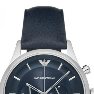 Emporio Armani Lambda Chronograph Blue Dial Blue Leather Strap Watch For Men - AR11018