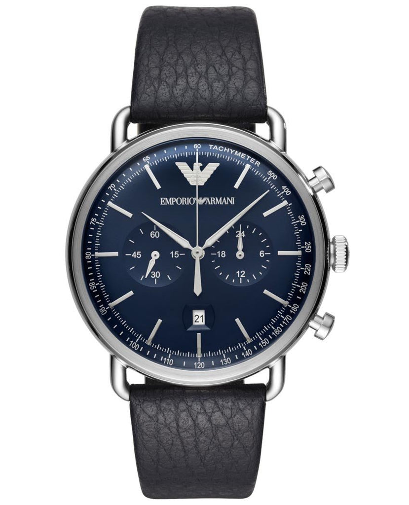 Emporio Armani Aviator Blue Dial Blue Leather Strap Watch For Men