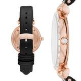 Emporio Armani Gianni T-Bar Mother of Pearl Dial Black Leather Strap Watch For Women - AR11295