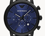 Emporio Armani Luigi Analog Blue Dial Black Leather Strap Watch For Men - AR11351