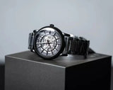 Emporio Armani Meccanico Skeleton Black Dial Black Steel Strap Watch For Men - AR60045