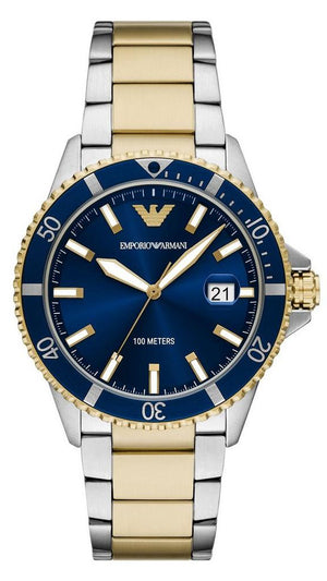 Emporio Armani World Explorer Blue Dial Two Tone Steel Strap Watch for Men - AR11682