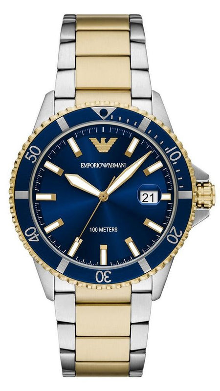 Emporio Armani World Explorer Blue Dial Two Tone Steel Strap Watch for Men - AR11682