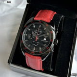 Emporio Armani Sportivo Chronograph Black Dial Red Leather Strap Watch For Men - AR5918