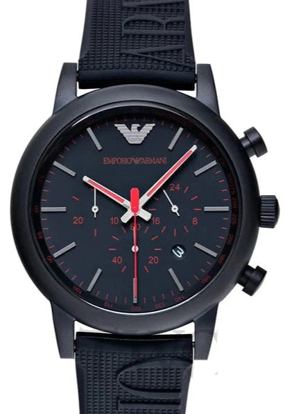 Emporio Armani Luigi Chronograph Black Dial Black Rubber Strap Watch For Men