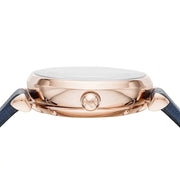 Emporio Armani Meccanico Gianni T-Bar Silver Dial Blue Leather Strap Watch For Women - AR60020