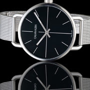 Calvin Klein Even Black Dial Silver Mesh Bracelet Watch for Women - K7B23121