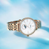 Fossil Jacqueline Analog Moonphase Mother of Pearl White Dial Rose Gold Steel Strap Watch for Women - ES5165