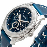 Fossil Machine Chronograph Blue Dial Blue Leather Strap Watch for Men - FS5262