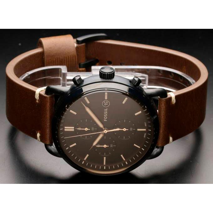 Fossil Commuter Chronograph Black Dial Brown Leather Strap Watch