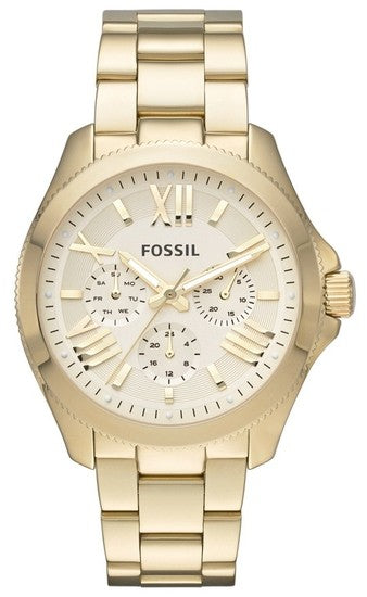Fossil Cecile Multifunction Champagne Dial Gold Steel Strap Watch