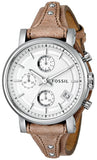 Fossil Boyfriend Chronograph White Dial Brown Leather Strap Watch for Women - ES3625