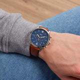 Fossil Neutra Chronograph Blue Dial Brown Leather Strap Watch for Men - FS5791