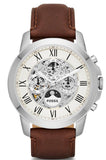 Fossil Grant Automatic White Dial Brown Leather Strap Watch for Men -  ME3027